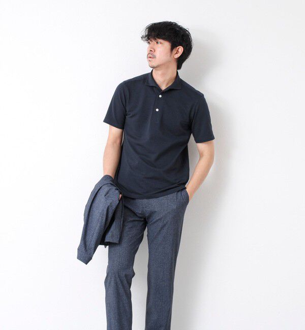 NOLLEY'S goodman「《ビジカジ対応》ハイゲージサッカーストライプ ワンピースカラーポロ ビズポロ 25SS」|ポロシャツ|