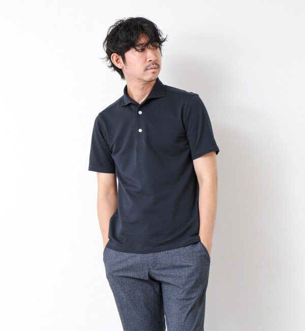 NOLLEY'S goodman「《ビジカジ対応》ハイゲージサッカーストライプ ワンピースカラーポロ ビズポロ 25SS」|ポロシャツ|