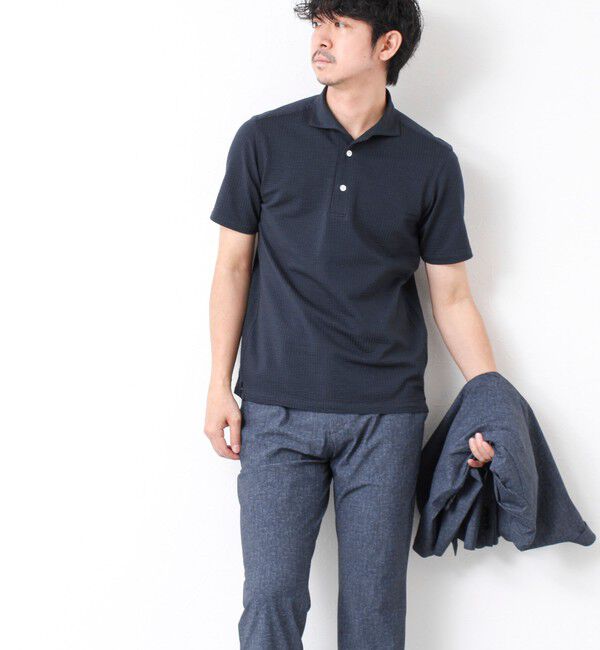 NOLLEY'S goodman「《ビジカジ対応》ハイゲージサッカーストライプ ワンピースカラーポロ ビズポロ 25SS」|ポロシャツ|