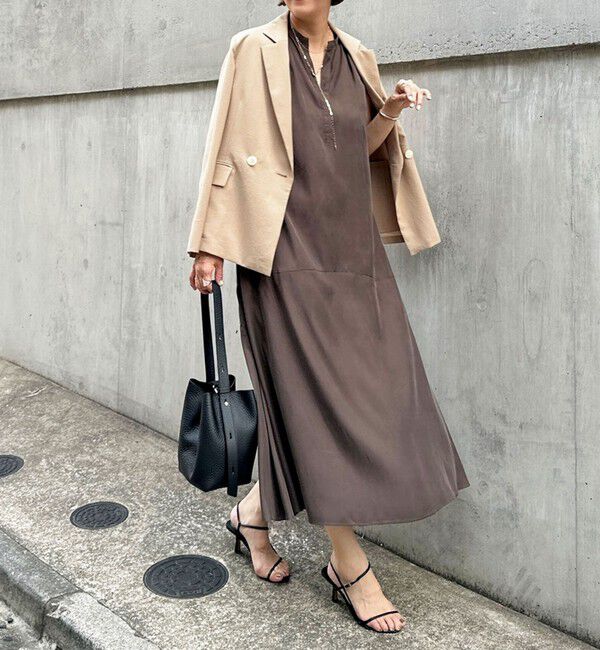 NOLLEY'S「ウォッシャブルフィブリルサテンノースリシャツワンピース」|ワンピース|ブラウン