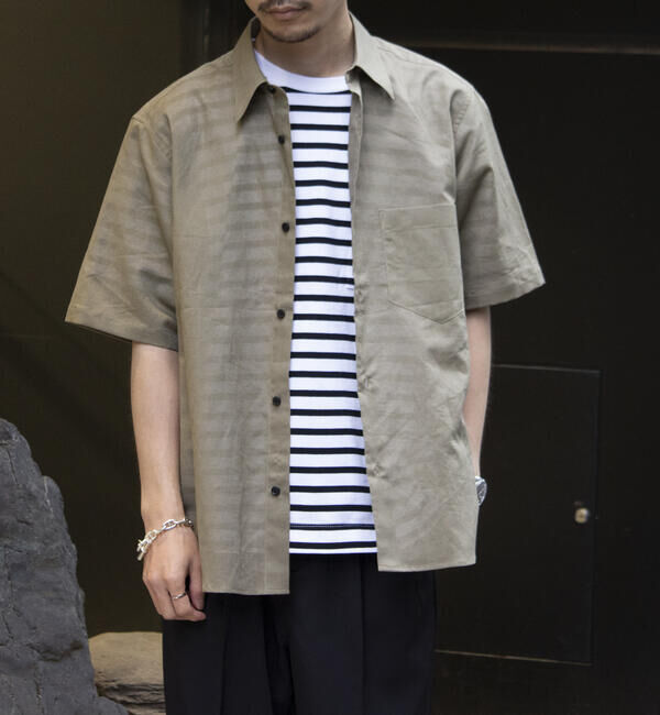 GLOSTER「【GLOSTER/グロスター】コットンリネン 半袖シャツ レギュラーカラー 綿麻」|シャツ・ブラウス|ベージュ