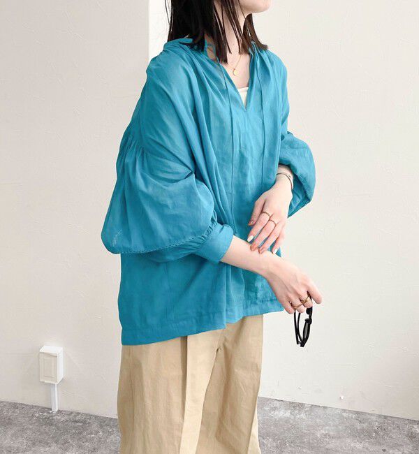 fredy emue「リネン混スキッパーボリュームブラウス」|シャツ・ブラウス|ライトブルー