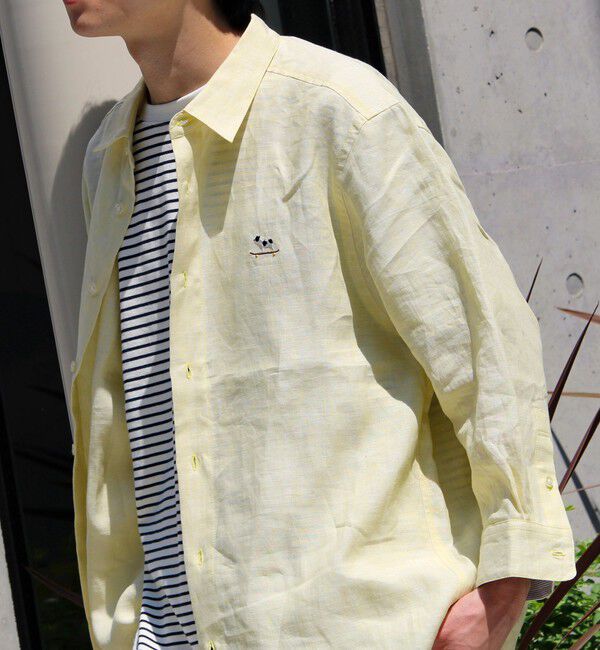 GLOSTER「【新色追加】【GLOSTER/グロスター】フレンチブルドッグ刺繍 リネン 7分袖シャツ」|シャツ・ブラウス|イエロー