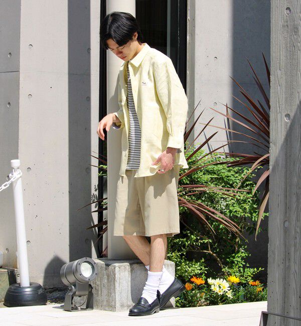 GLOSTER「【新色追加】【GLOSTER/グロスター】フレンチブルドッグ刺繍 リネン 7分袖シャツ」|シャツ・ブラウス|