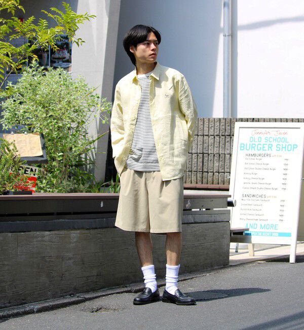 GLOSTER「【新色追加】【GLOSTER/グロスター】フレンチブルドッグ刺繍 リネン 7分袖シャツ」|シャツ・ブラウス|