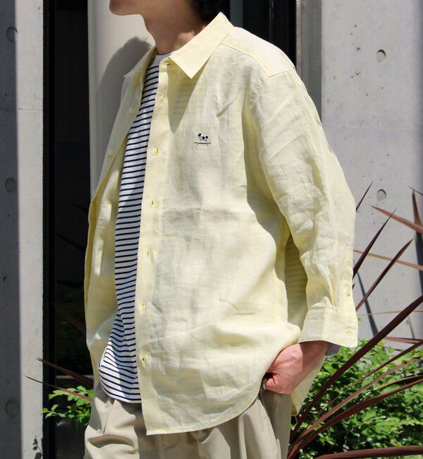 GLOSTER「【新色追加】【GLOSTER/グロスター】フレンチブルドッグ刺繍 リネン 7分袖シャツ」|シャツ・ブラウス|