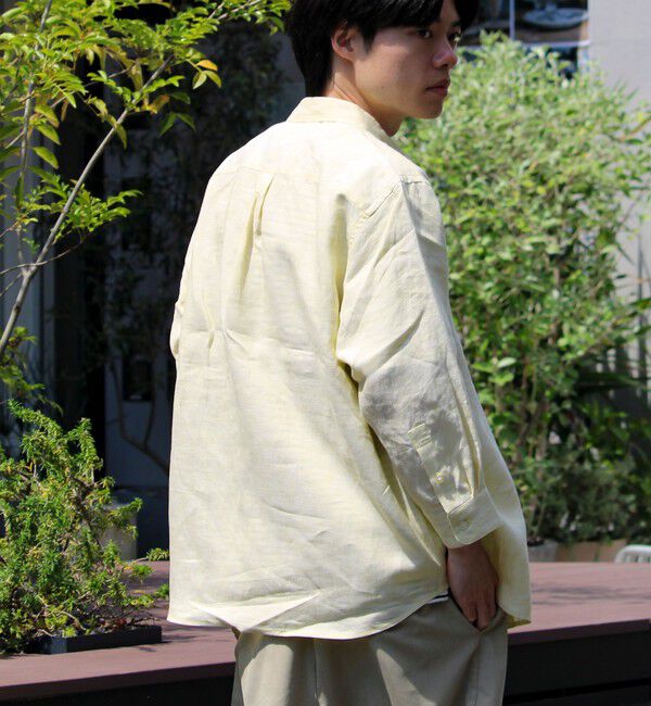 GLOSTER「【新色追加】【GLOSTER/グロスター】フレンチブルドッグ刺繍 リネン 7分袖シャツ」|シャツ・ブラウス|