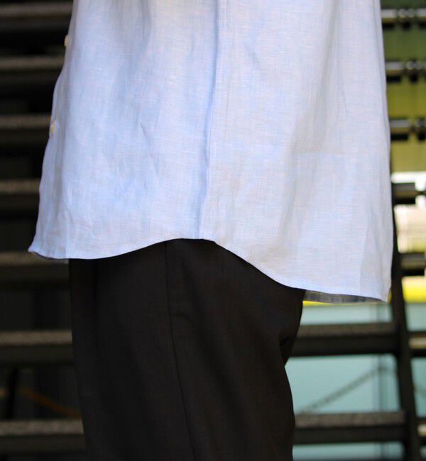 GLOSTER「【新色追加】【GLOSTER/グロスター】フレンチブルドッグ刺繍 リネン 7分袖シャツ」|シャツ・ブラウス|