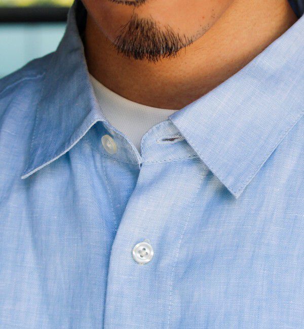 GLOSTER「【新色追加】【GLOSTER/グロスター】フレンチブルドッグ刺繍 リネン 7分袖シャツ」|シャツ・ブラウス|