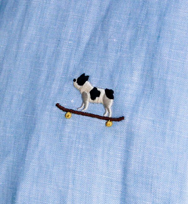 GLOSTER「【新色追加】【GLOSTER/グロスター】フレンチブルドッグ刺繍 リネン 7分袖シャツ」|シャツ・ブラウス|