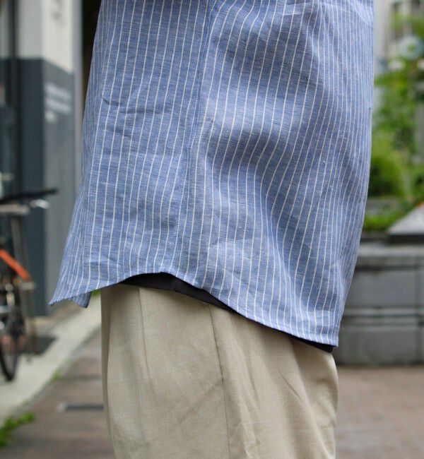 GLOSTER「【新色追加】【GLOSTER/グロスター】フレンチブルドッグ刺繍 リネン 7分袖シャツ」|シャツ・ブラウス|