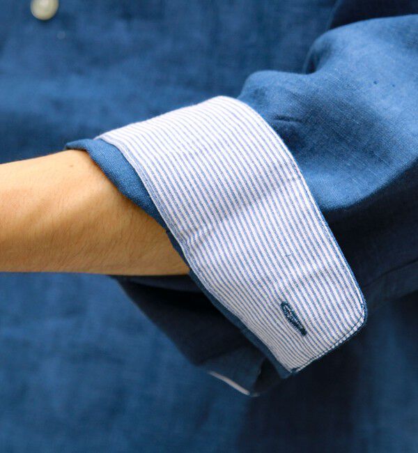 GLOSTER「【新色追加】【GLOSTER/グロスター】フレンチブルドッグ刺繍 リネン 7分袖シャツ」|シャツ・ブラウス|