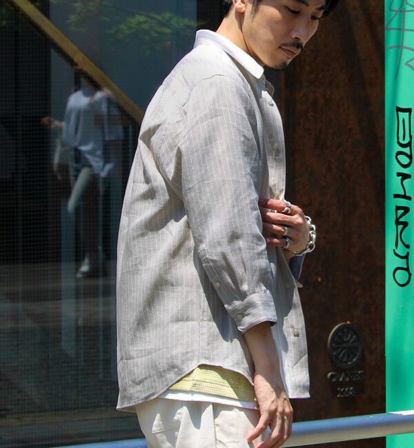 GLOSTER「【新色追加】【GLOSTER/グロスター】フレンチブルドッグ刺繍 リネン 7分袖シャツ」|シャツ・ブラウス|