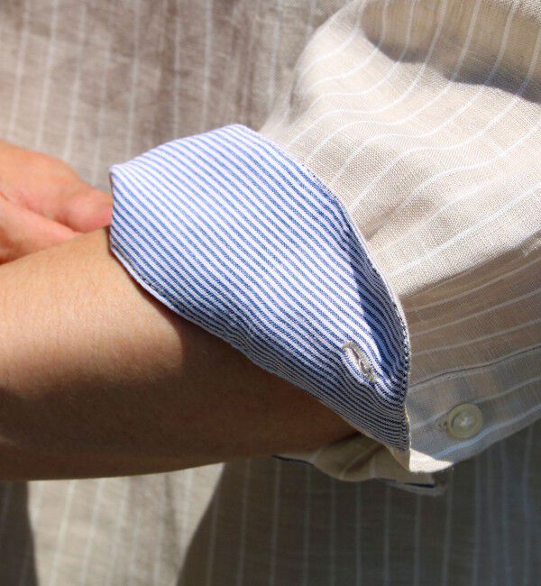 GLOSTER「【新色追加】【GLOSTER/グロスター】フレンチブルドッグ刺繍 リネン 7分袖シャツ」|シャツ・ブラウス|