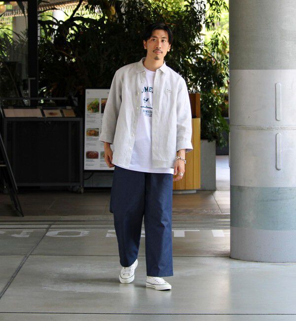 GLOSTER「【新色追加】【GLOSTER/グロスター】フレンチブルドッグ刺繍 リネン 7分袖シャツ」|シャツ・ブラウス|