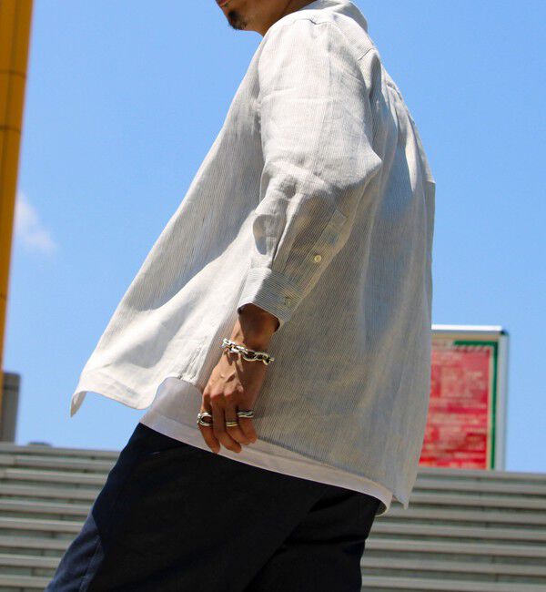 GLOSTER「【新色追加】【GLOSTER/グロスター】フレンチブルドッグ刺繍 リネン 7分袖シャツ」|シャツ・ブラウス|