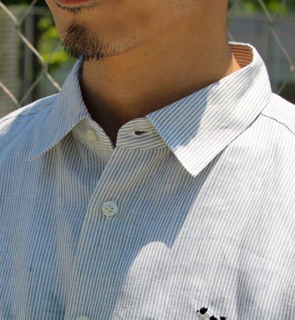 GLOSTER「【新色追加】【GLOSTER/グロスター】フレンチブルドッグ刺繍 リネン 7分袖シャツ」|シャツ・ブラウス|