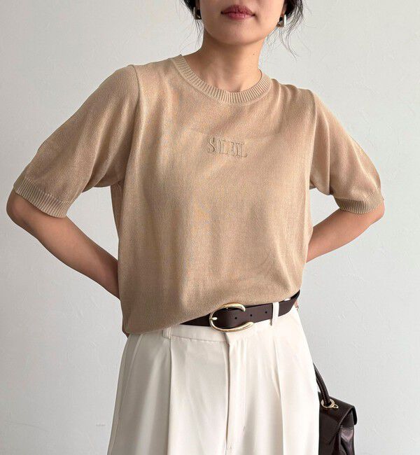 fredy emue「シアー刺繍ロゴニットプルオーバー」|ニット・セーター|ベージュ