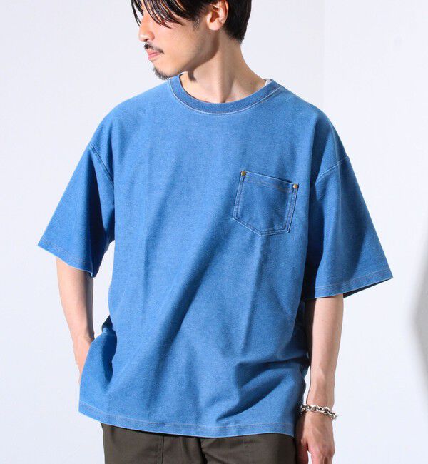 GLOSTER「【GLOSTER/グロスター】カットデニムポケT デニムTシャツ ポケットTシャツ」|Tシャツ・カットソー|インディゴブルー