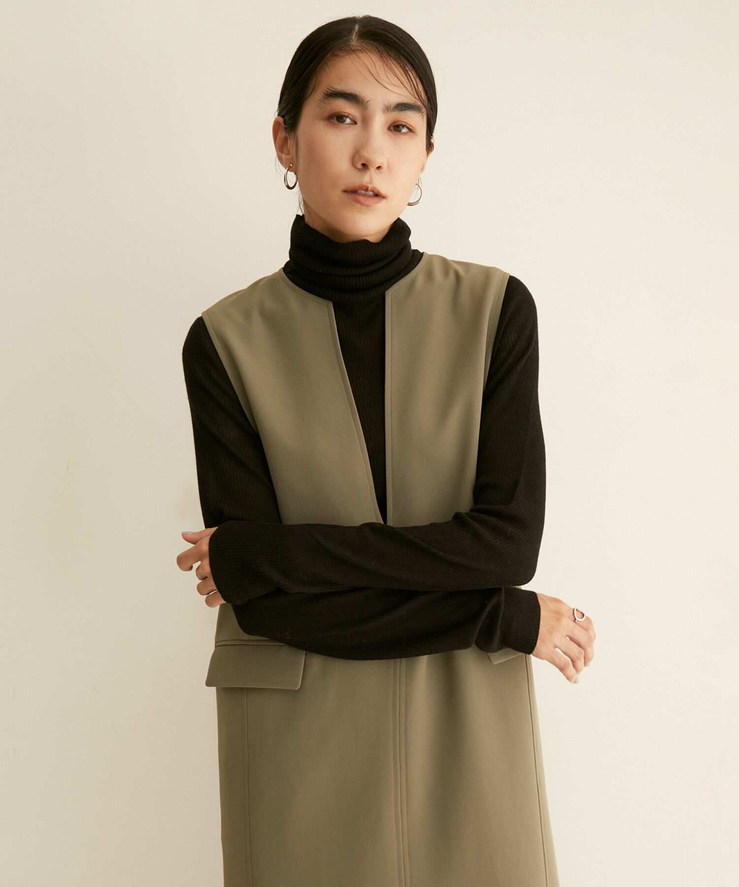 SALON adam et rope'「シアーリブニットタートルネックプルオーバー」|ニット・セーター|ブラック(01)