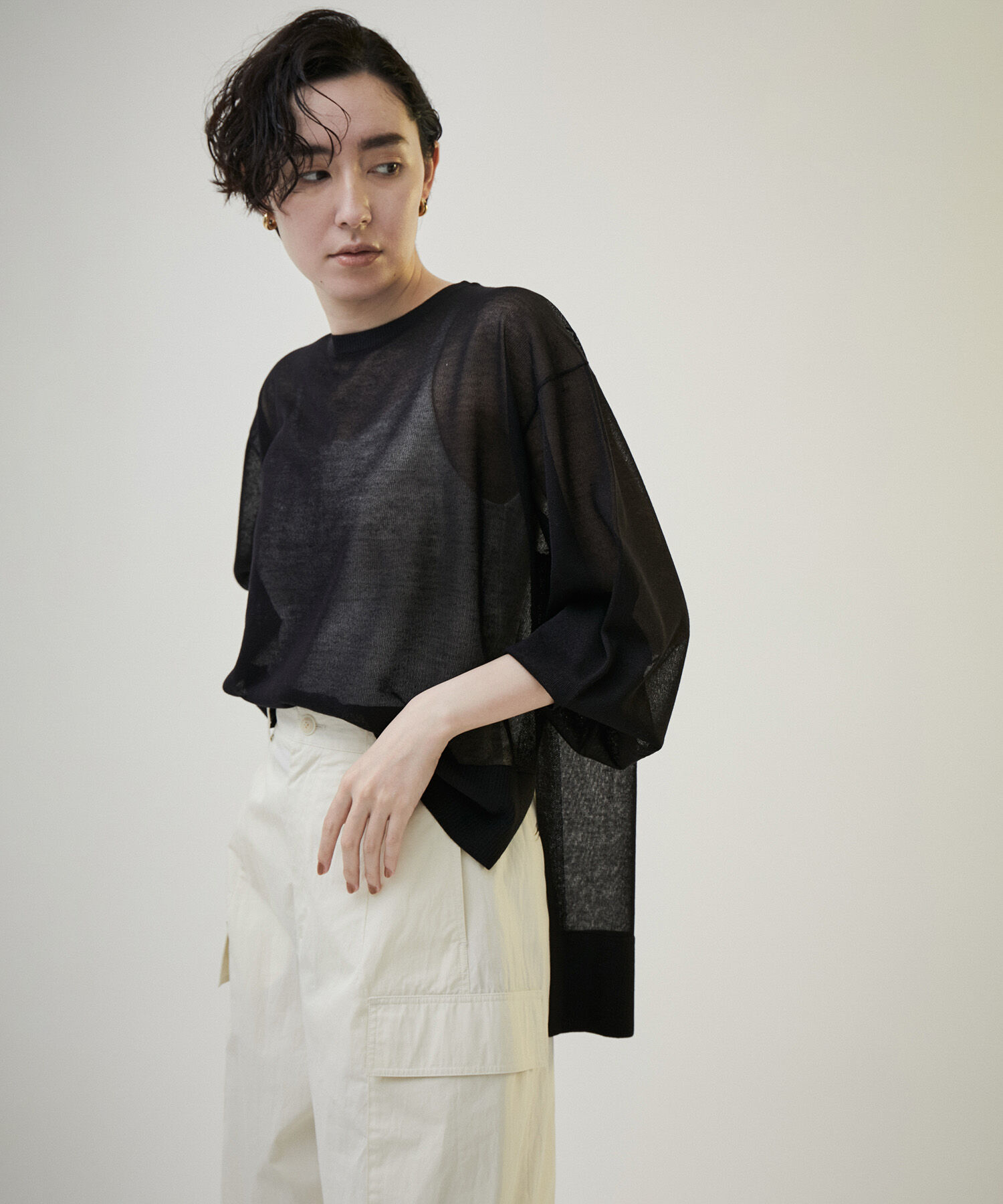 SALON adam et rope'「シアーボリュームスリーブプルオーバー【洗える】」|Tシャツ・カットソー|