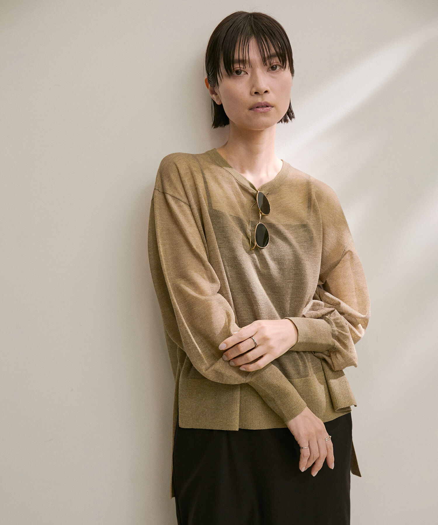 SALON adam et rope'「シアーボリュームスリーブプルオーバー【洗える】」|Tシャツ・カットソー|ゴールド(90)