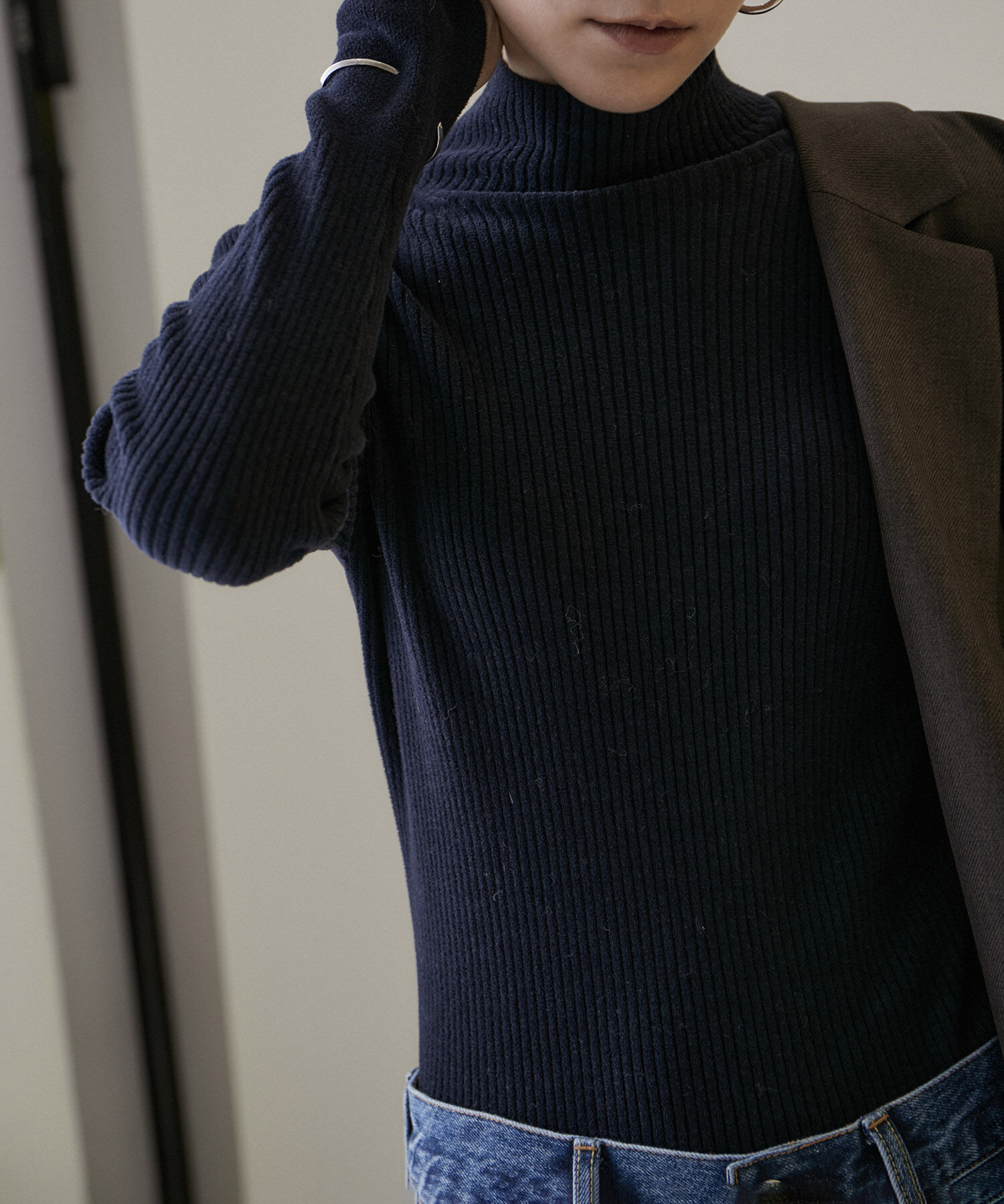 SALON adam et rope'「リブタートルプルオーバー -CreamyCotton /クリーミーコットン-」|ニット・セーター|ブラック系(02)