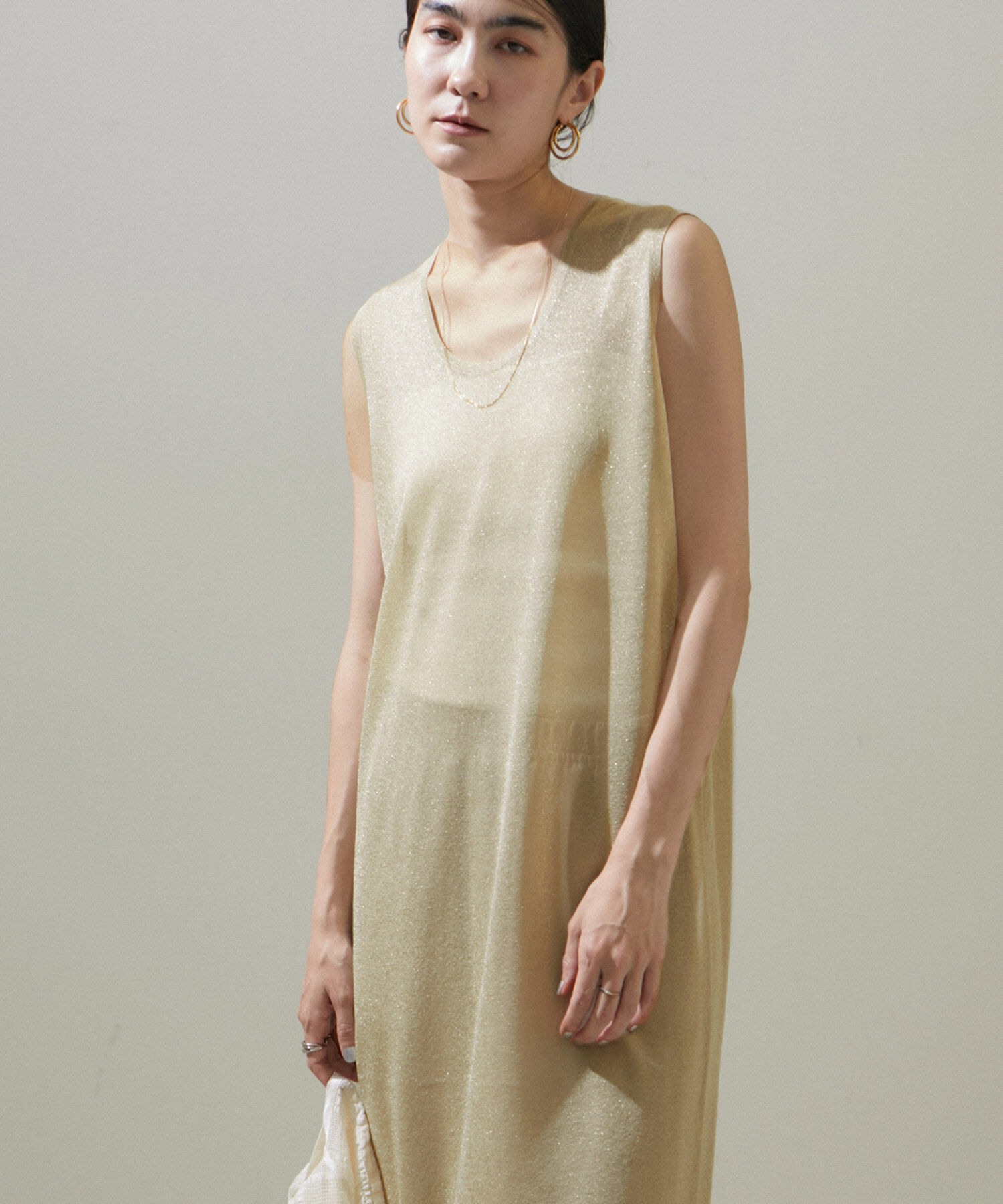 SALON adam et rope'「ラメノースリーブワンピース【洗える】」|ワンピース|