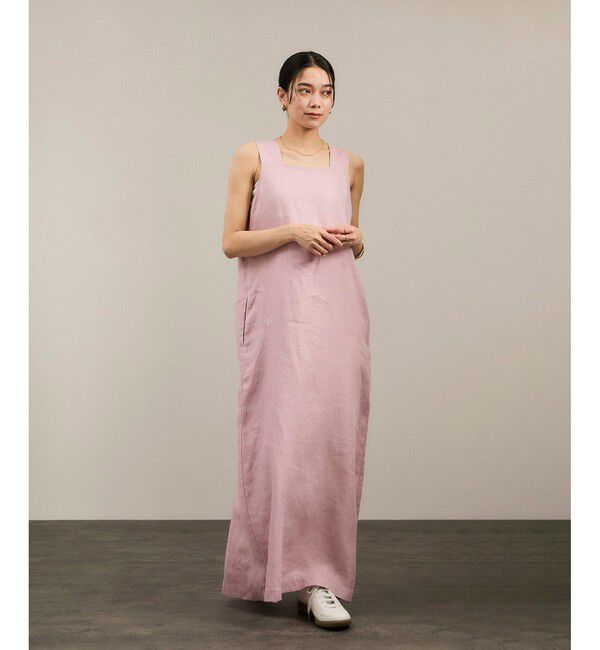 SALON adam et rope'「リネンツイルスクエアーネックジャンパースカート」|ワンピース|