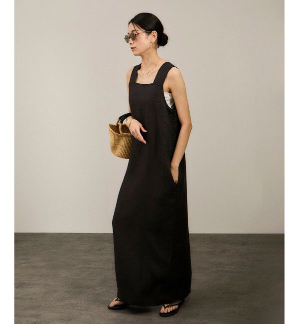 SALON adam et rope'「リネンツイルスクエアーネックジャンパースカート」|ワンピース|