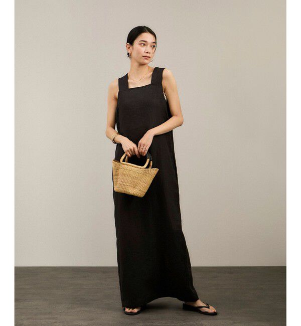 SALON adam et rope'「リネンツイルスクエアーネックジャンパースカート」|ワンピース|