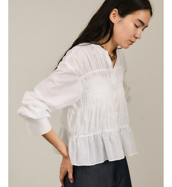 SALON adam et rope'「Shuttlenotesワッシャーローンシャーリングブラウス［洗える］」|シャツ・ブラウス|