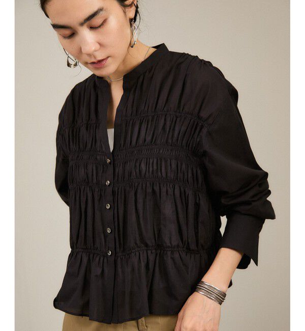 SALON adam et rope'「Shuttlenotesワッシャーローンシャーリングブラウス［洗える］」|シャツ・ブラウス|