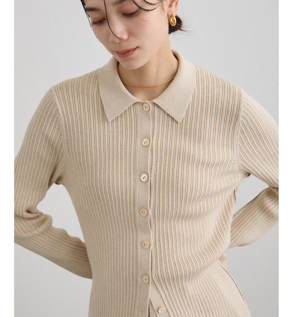 SALON adam et rope'「コットンシルクカシミアリブポロカーディガン」|カーディガン|ベージュ(27)