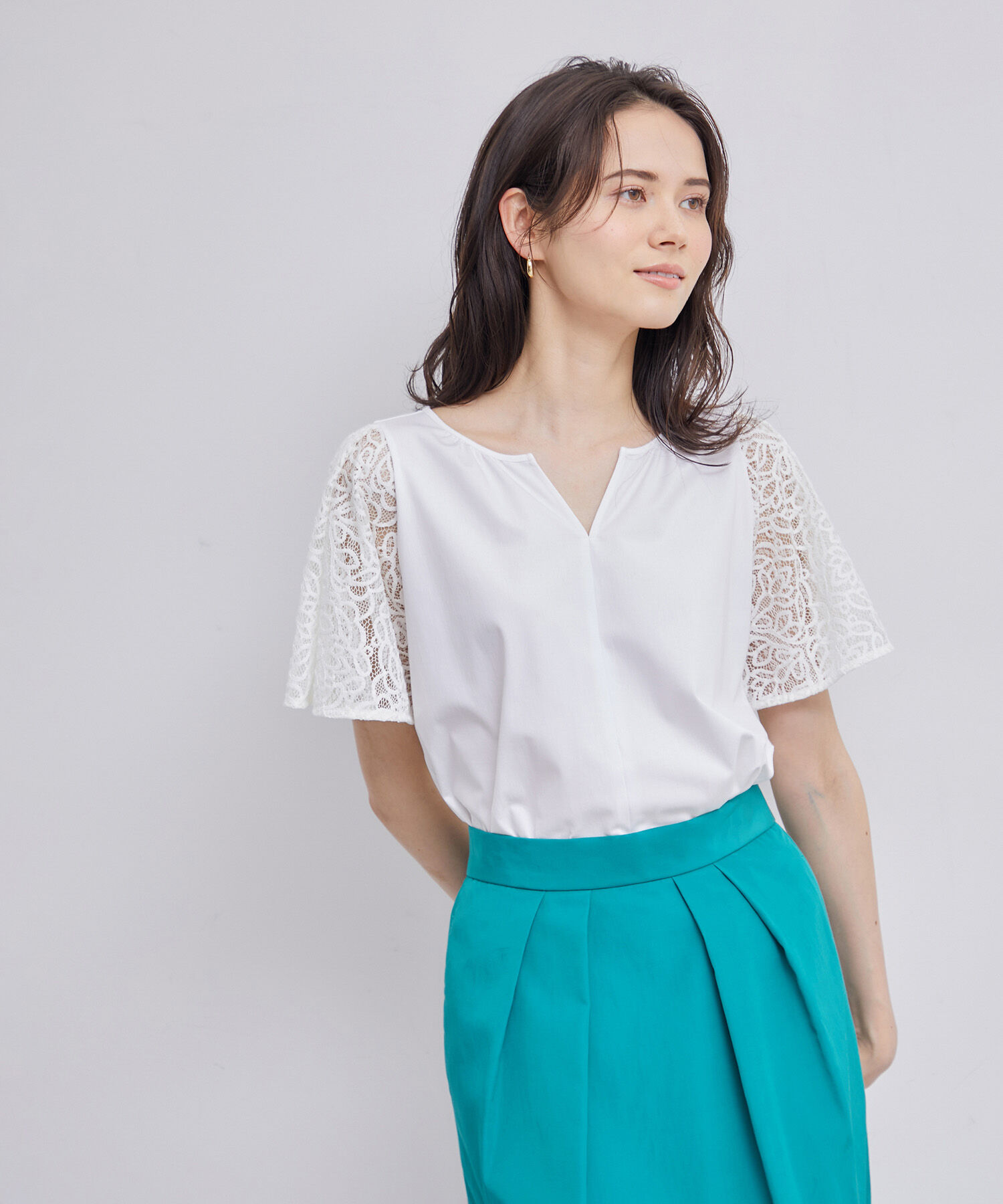 ROPE「フレアースリーブレースカットソー」|Tシャツ・カットソー|