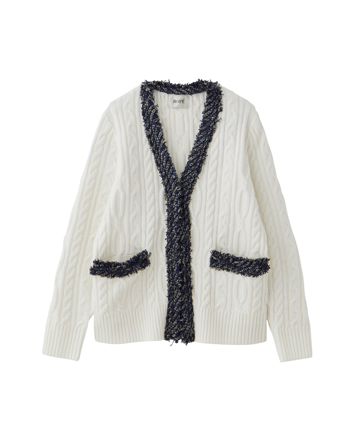 ROPE「【一部店舗限定】【LINTON TWEED】カシミヤブレンドケーブルカーディガン」|カーディガン|オフホワイト(15)