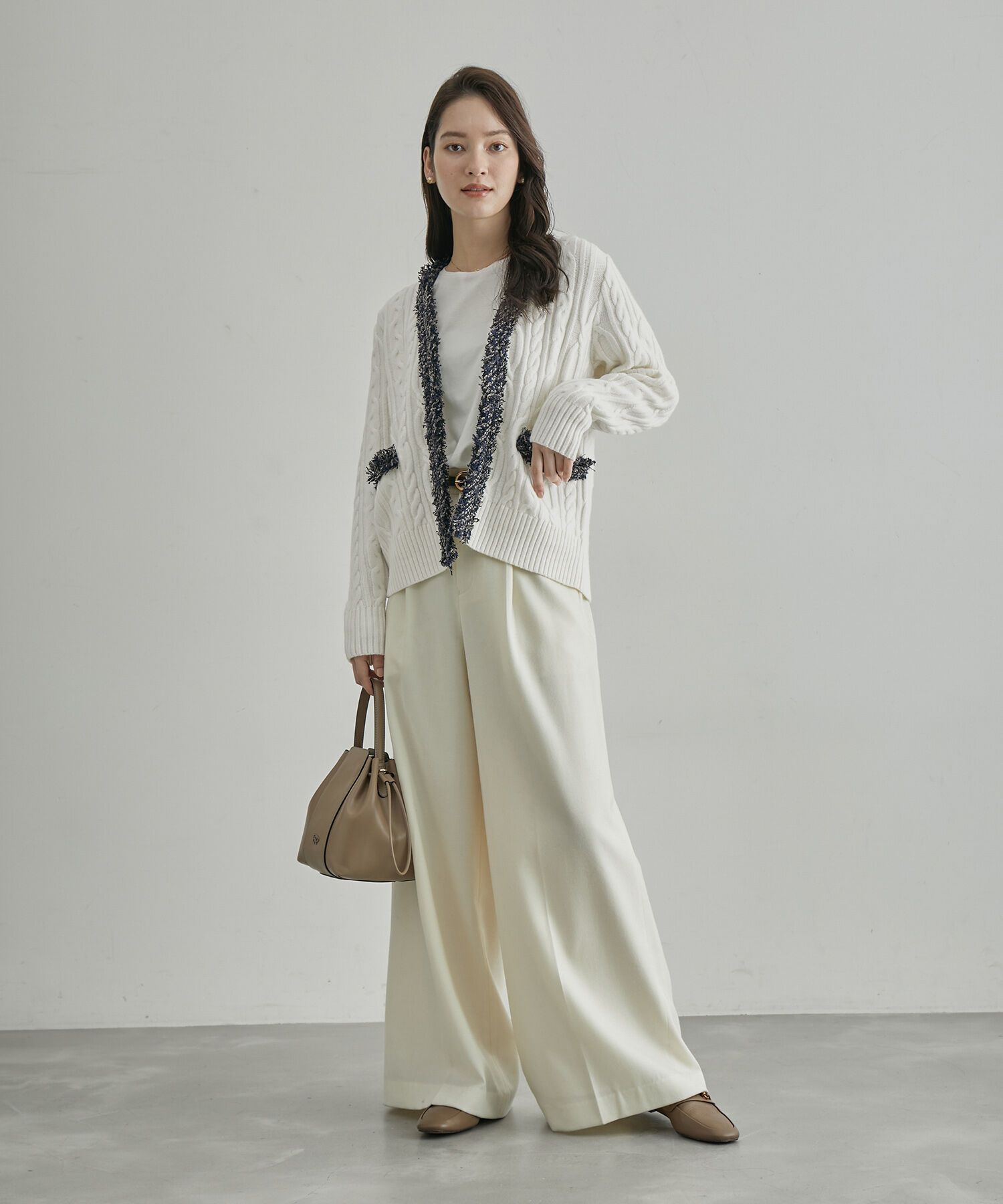 ROPE「【一部店舗限定】【LINTON TWEED】カシミヤブレンドケーブルカーディガン」|カーディガン|