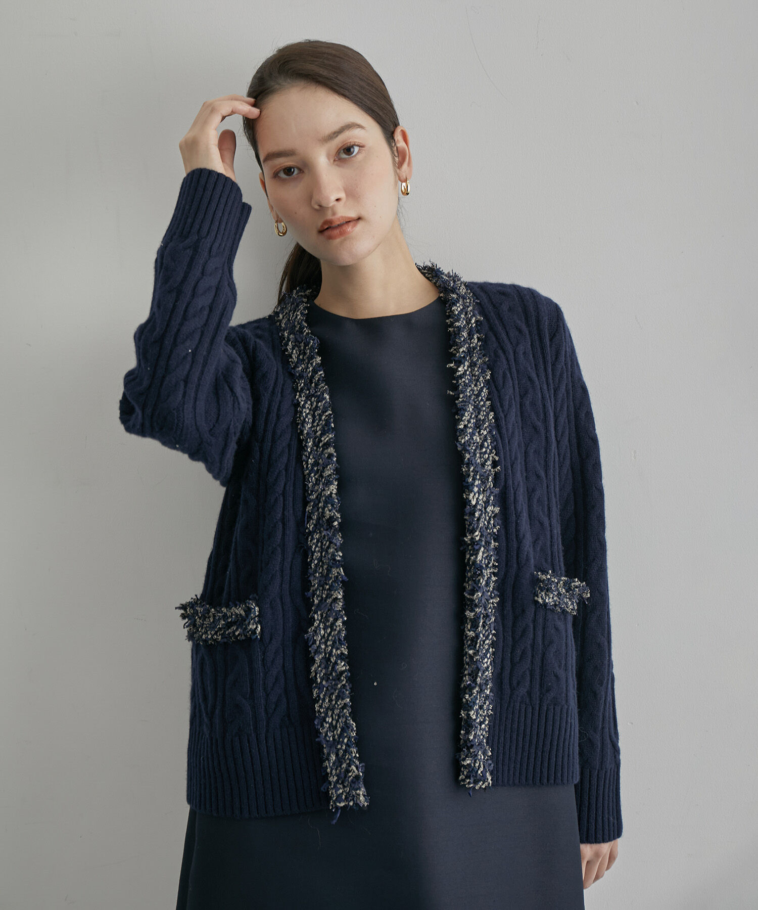 ROPE「【一部店舗限定】【LINTON TWEED】カシミヤブレンドケーブルカーディガン」|カーディガン|