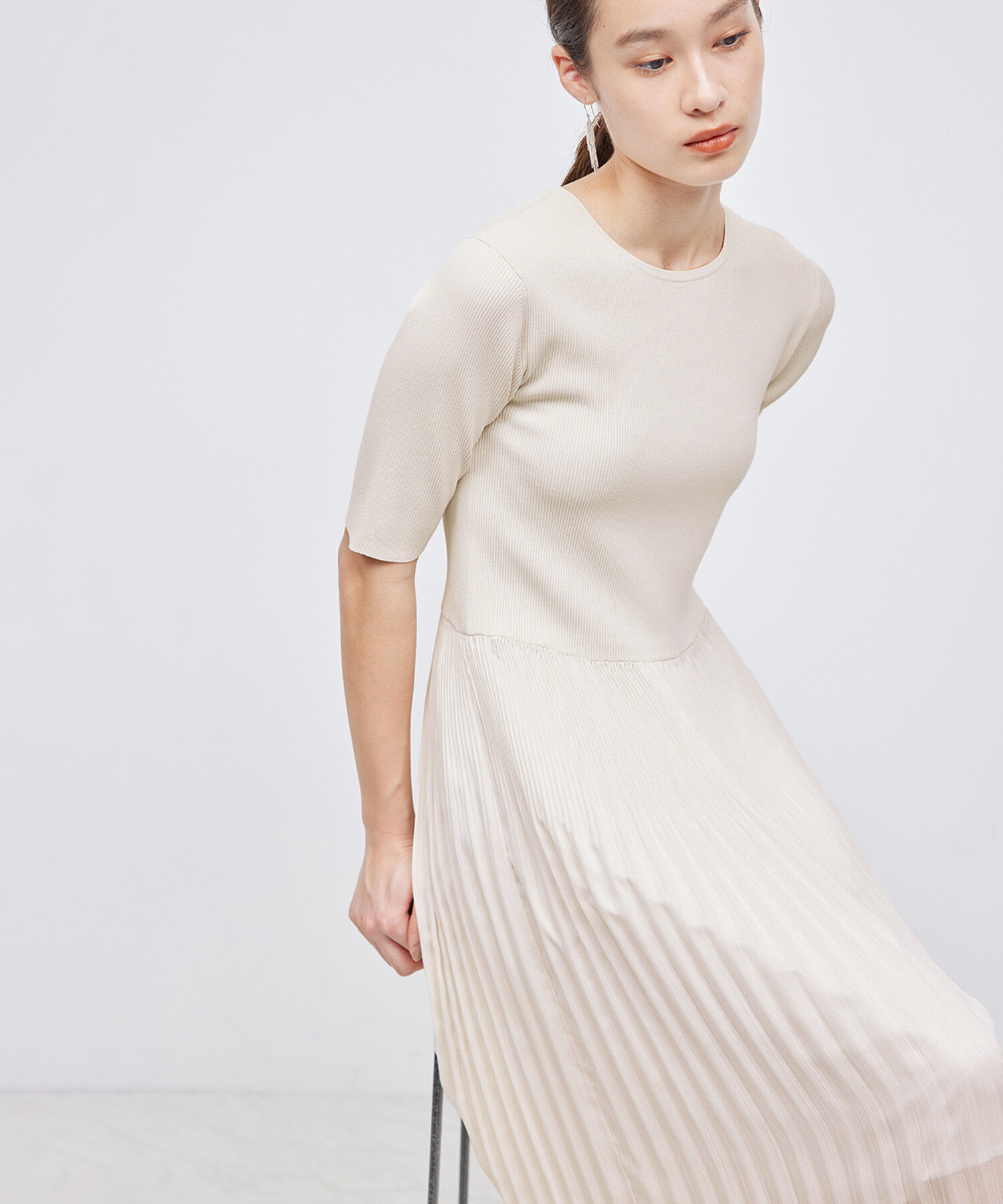 ROPE「ニット布帛コンビプリーツワンピース」|ワンピース|キナリ系(17)