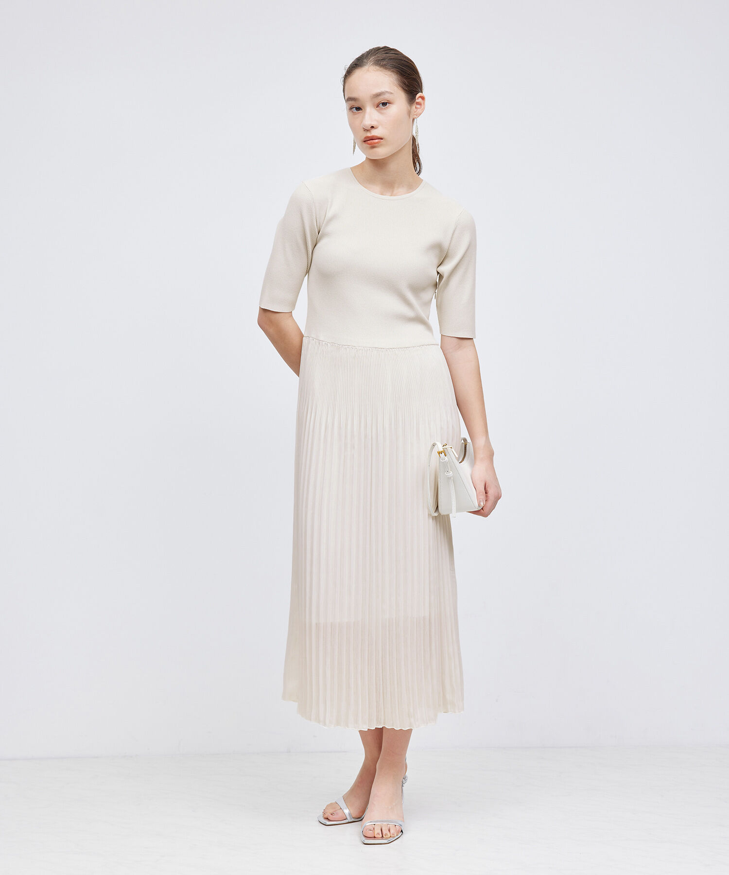 ROPE「ニット布帛コンビプリーツワンピース」|ワンピース|