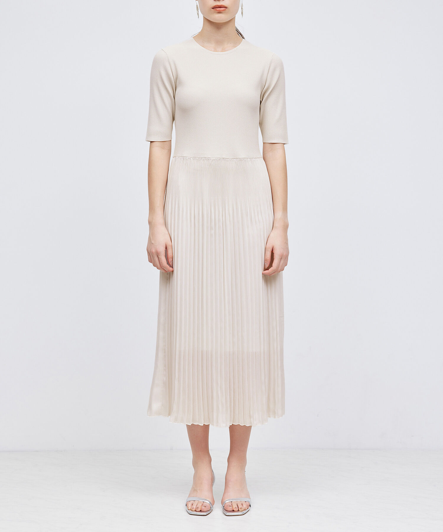 ROPE「ニット布帛コンビプリーツワンピース」|ワンピース|