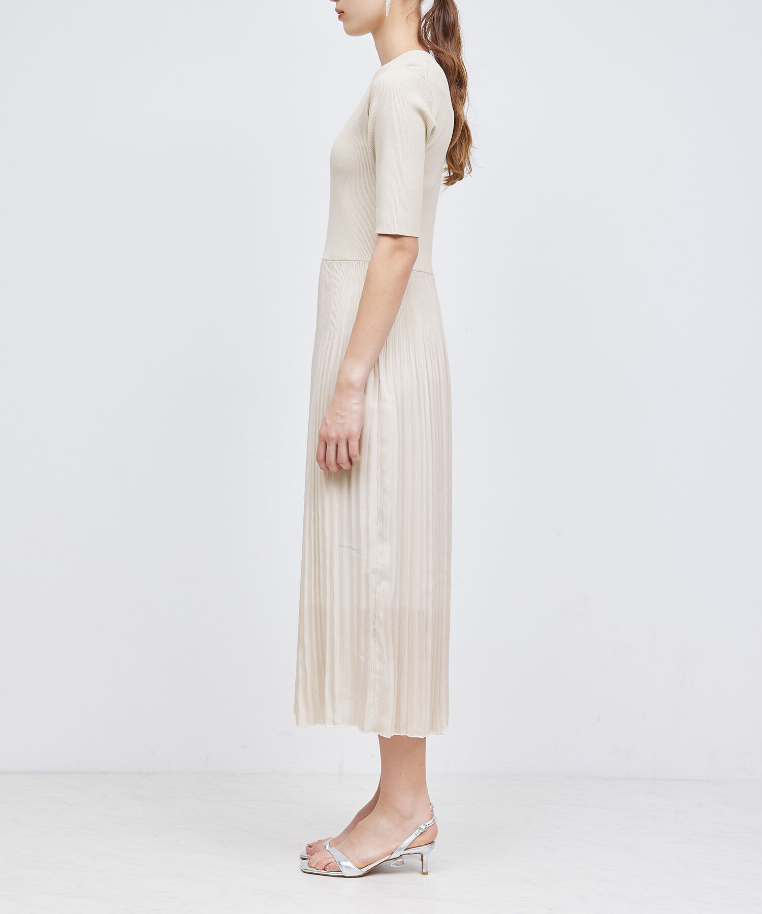 ROPE「ニット布帛コンビプリーツワンピース」|ワンピース|