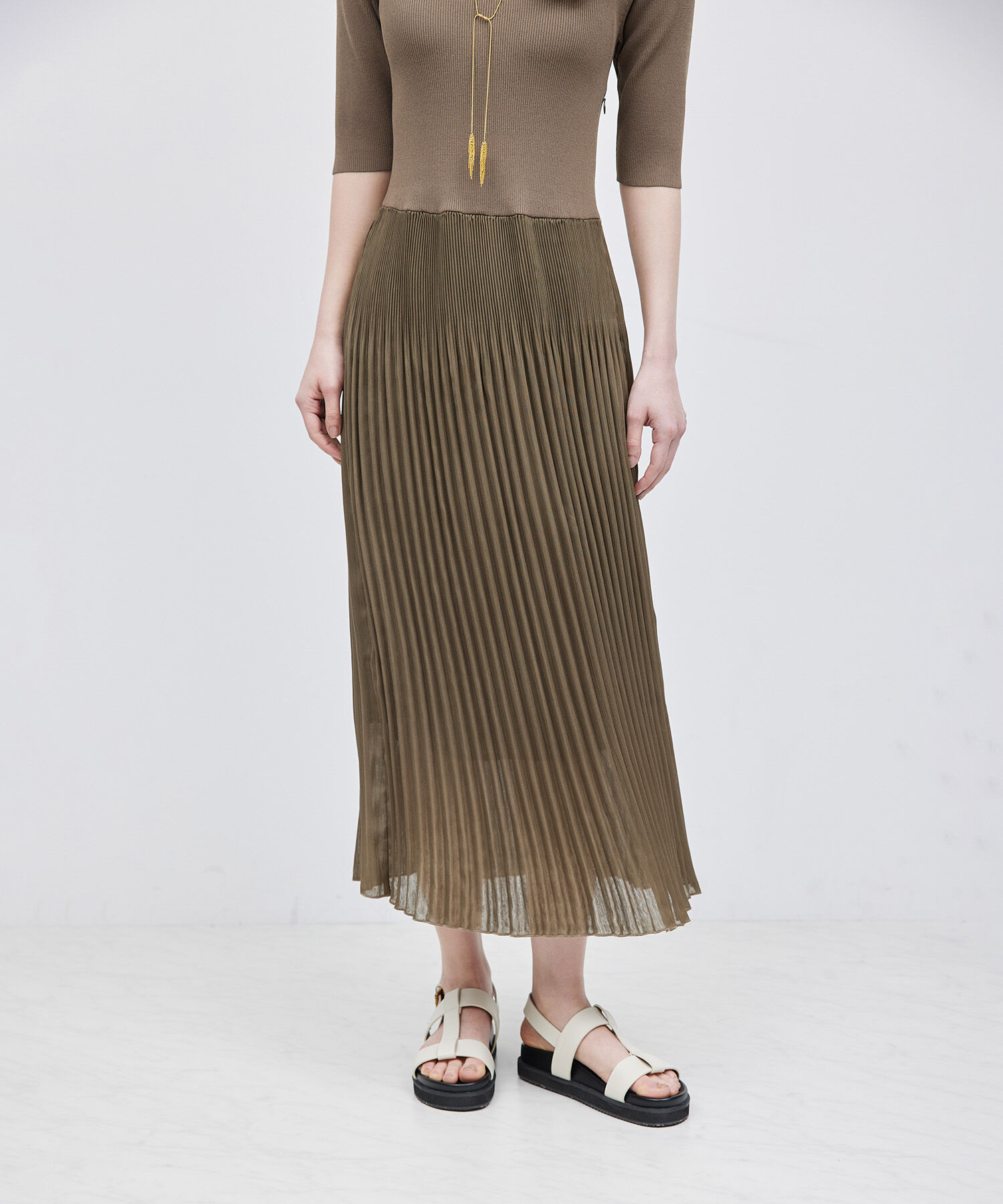 ROPE「ニット布帛コンビプリーツワンピース」|ワンピース|