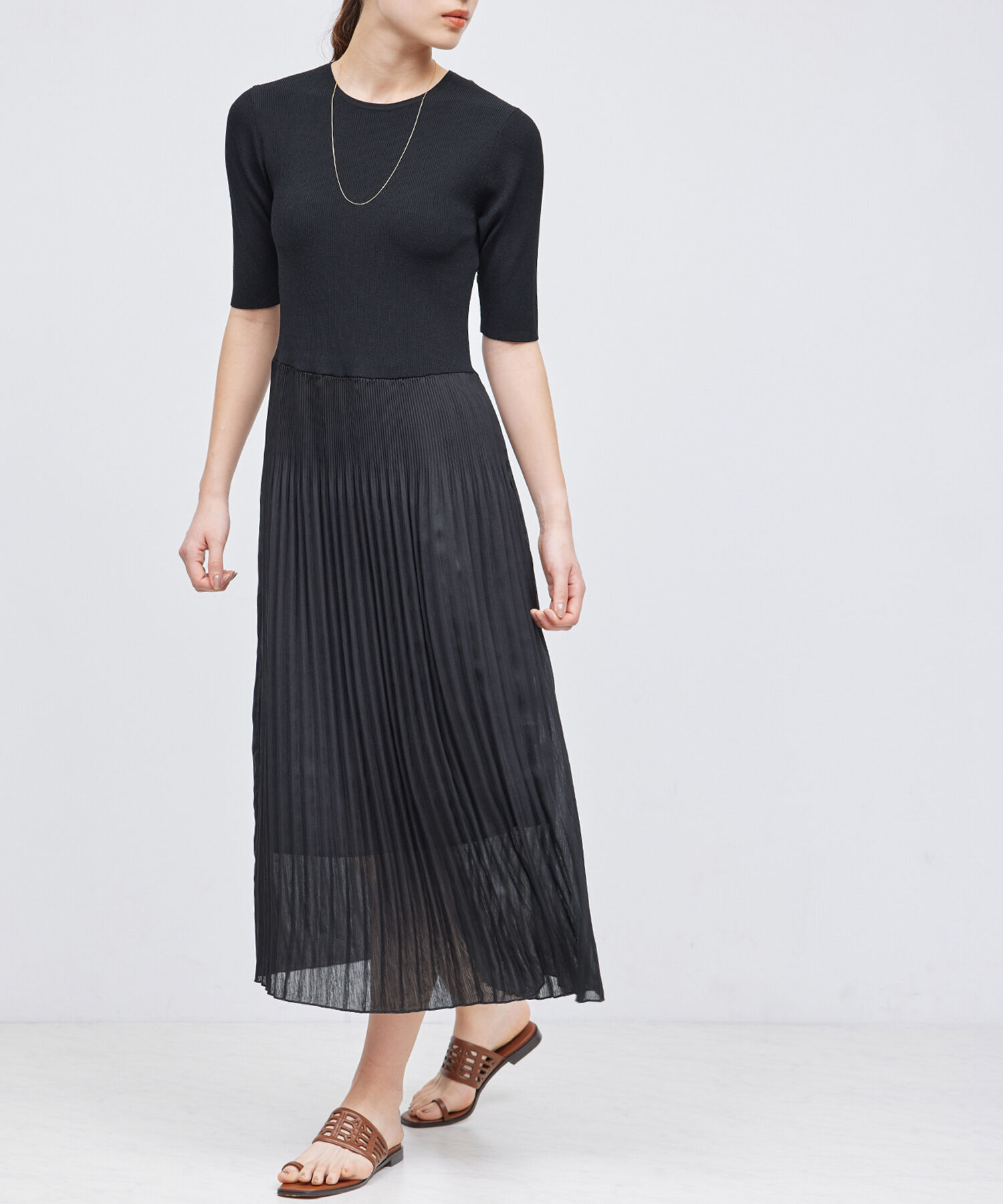 ROPE「ニット布帛コンビプリーツワンピース」|ワンピース|