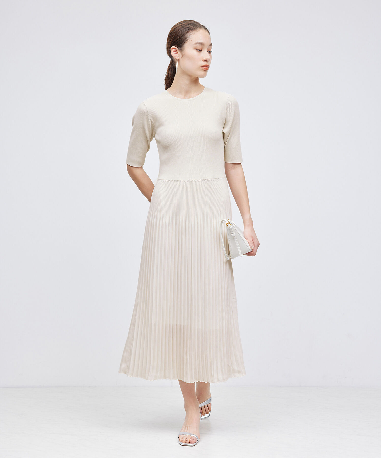 ROPE「ニット布帛コンビプリーツワンピース」|ワンピース|