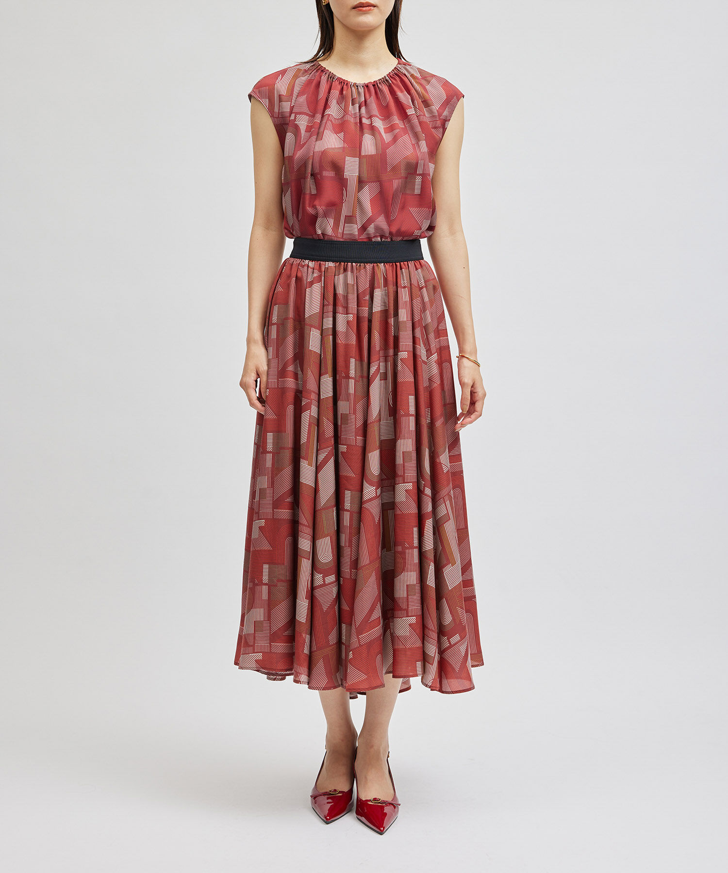 ROPE「プリントギャザーフレアスカート/セットアップ対応」|スカート|