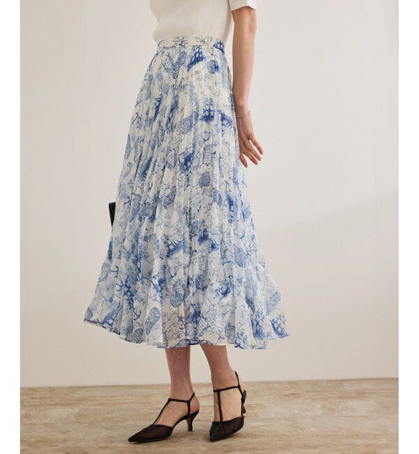 ROPE「【洗える】トワルドジュイタックプリーツスカート」|スカート|ブルー(44)