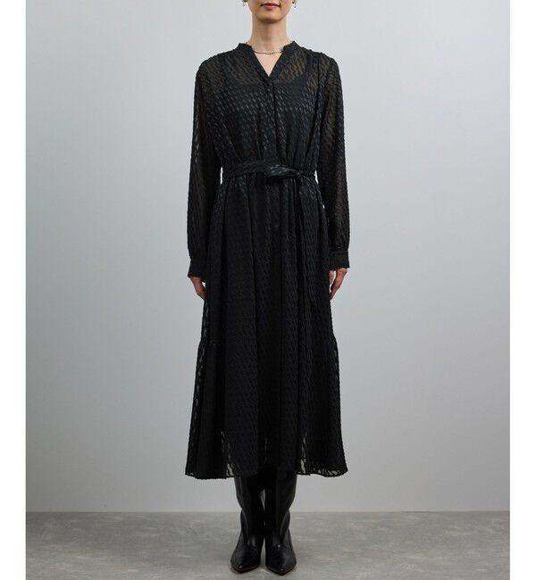 ROPE「【洗える】ロングスリーブワンピース（ジャガード/リーフプリント）【WEB・一部店舗限定】」|ワンピース|