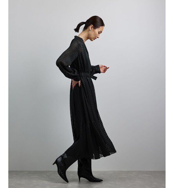 ROPE「【洗える】ロングスリーブワンピース（ジャガード/リーフプリント）【WEB・一部店舗限定】」|ワンピース|