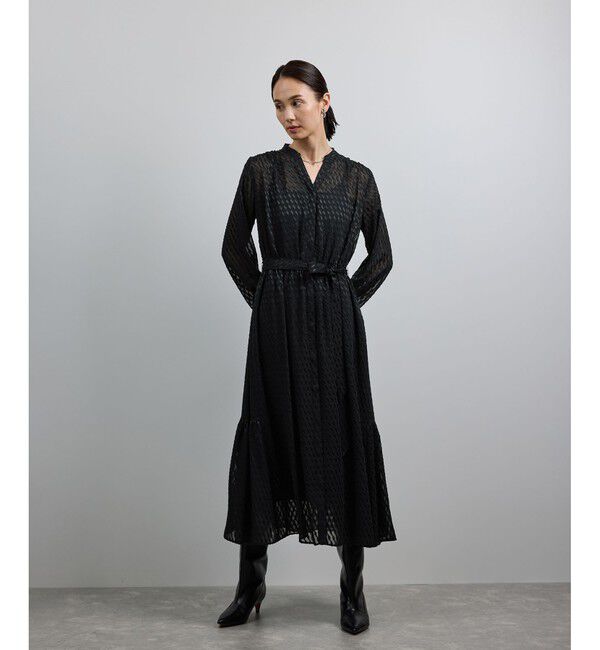 ROPE「【洗える】ロングスリーブワンピース（ジャガード/リーフプリント）【WEB・一部店舗限定】」|ワンピース|